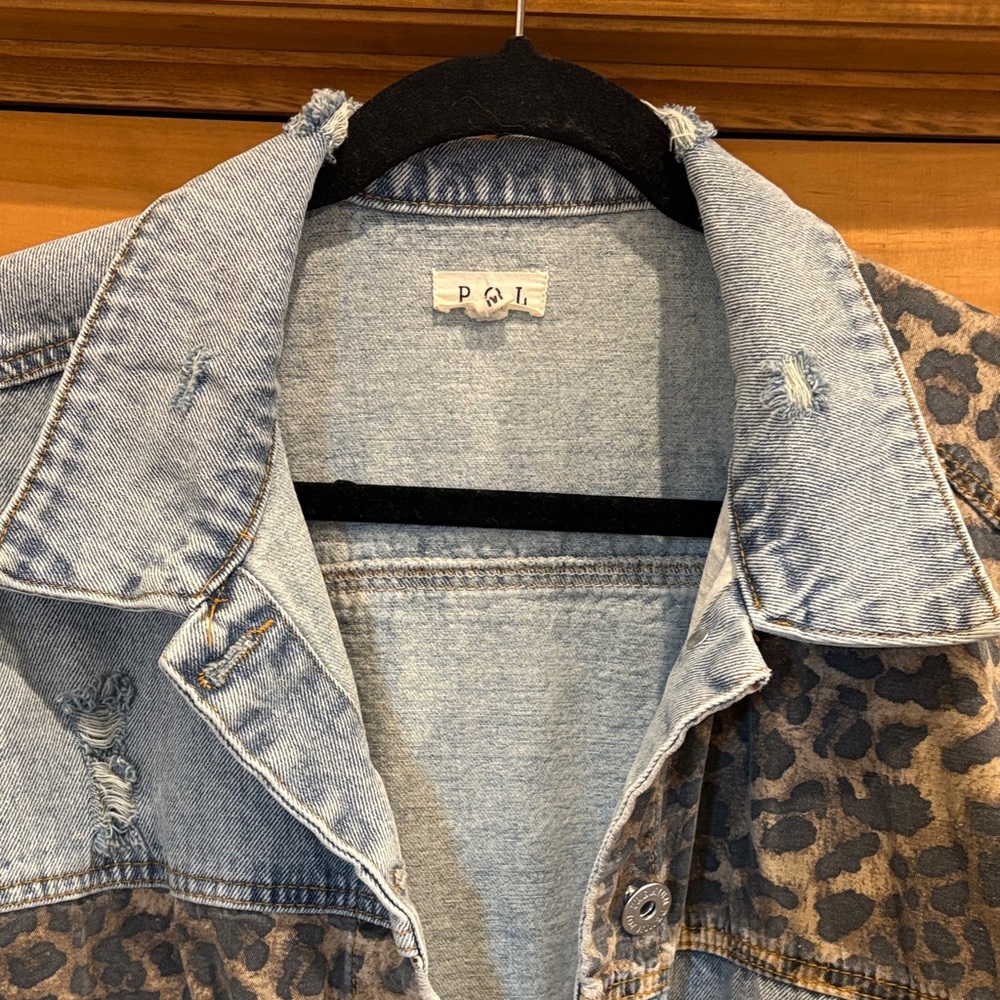 POL Leopard Print Patchwork Denim Jacket with Dis… - image 7